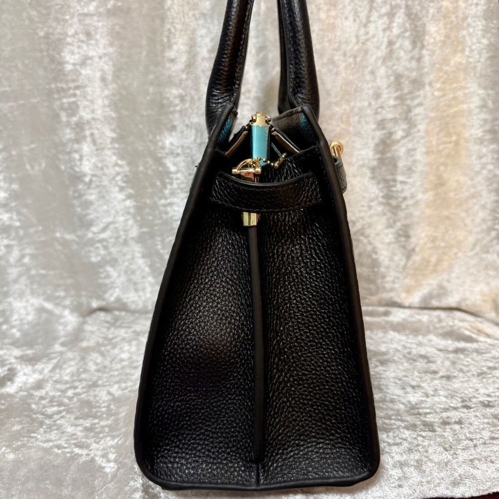 Verano Hill Marseille Black Croc Embossed Satchel Handbag Gold Hardware New - Picture 6 of 12